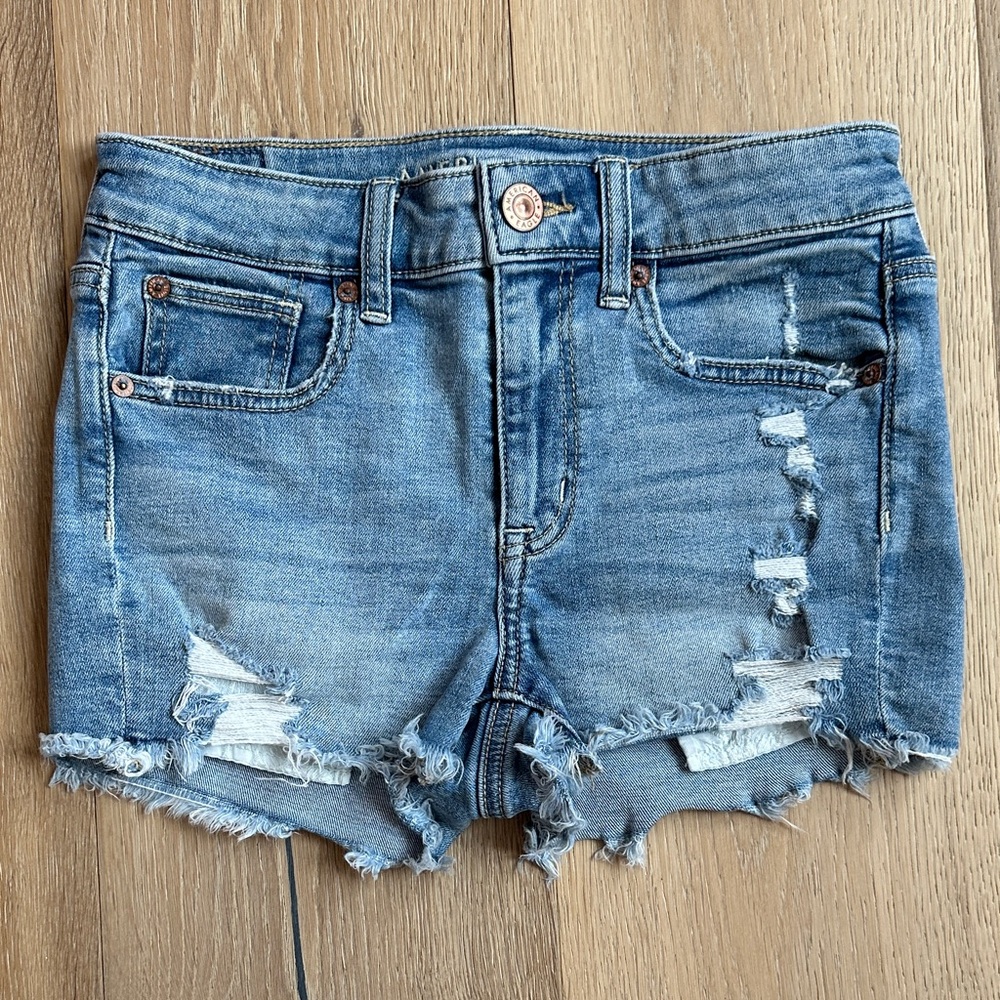 American Eagle Light Blue Distressed Denim Shorts